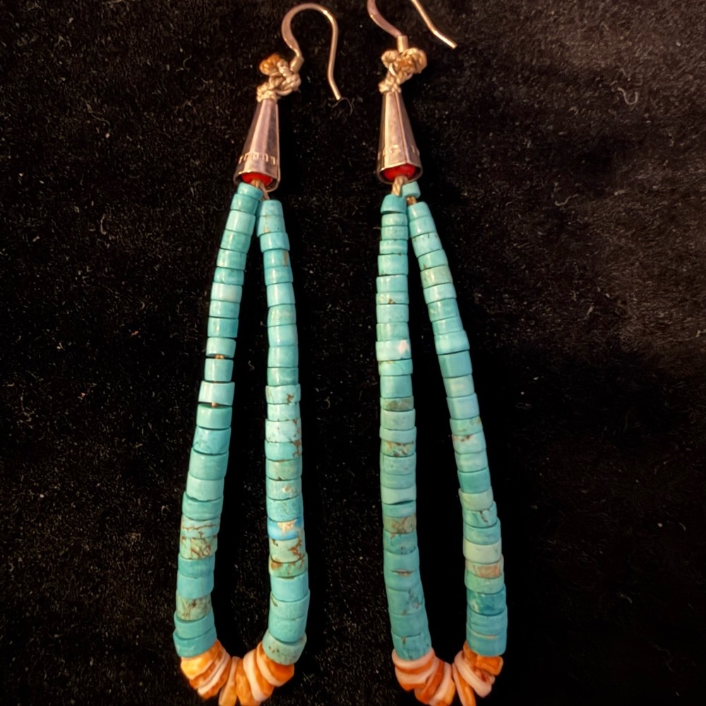 Turquoise and Orange Beaded Navajo earrings